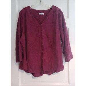 Crown & Ivy NWT burgundy dotted Swiss blouse XL buttonfront boho peasant classic